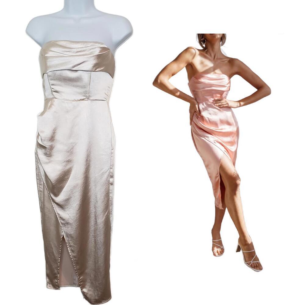 Selfie Leslie Women's XS Cream Satin Cowl Neck Strapless Midi (1791)